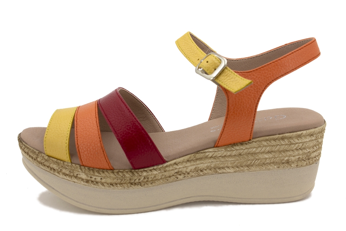 Sandalia Tacón Piel Coral 1493