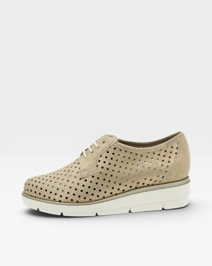 Zapato Cordón Ante Metal Beig 180623