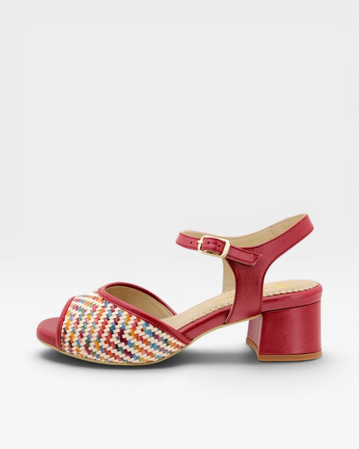 Sandalia Tacón Trenzado Multi Rojo 190286