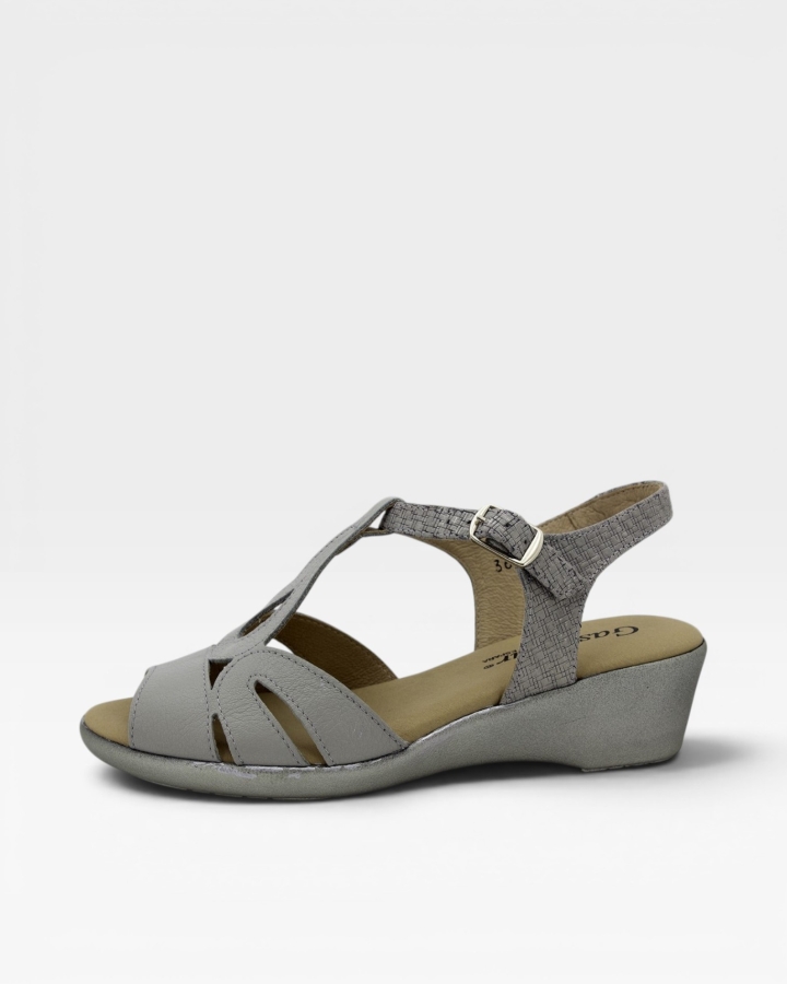 Sandalia Cuña Piel Gris 190387