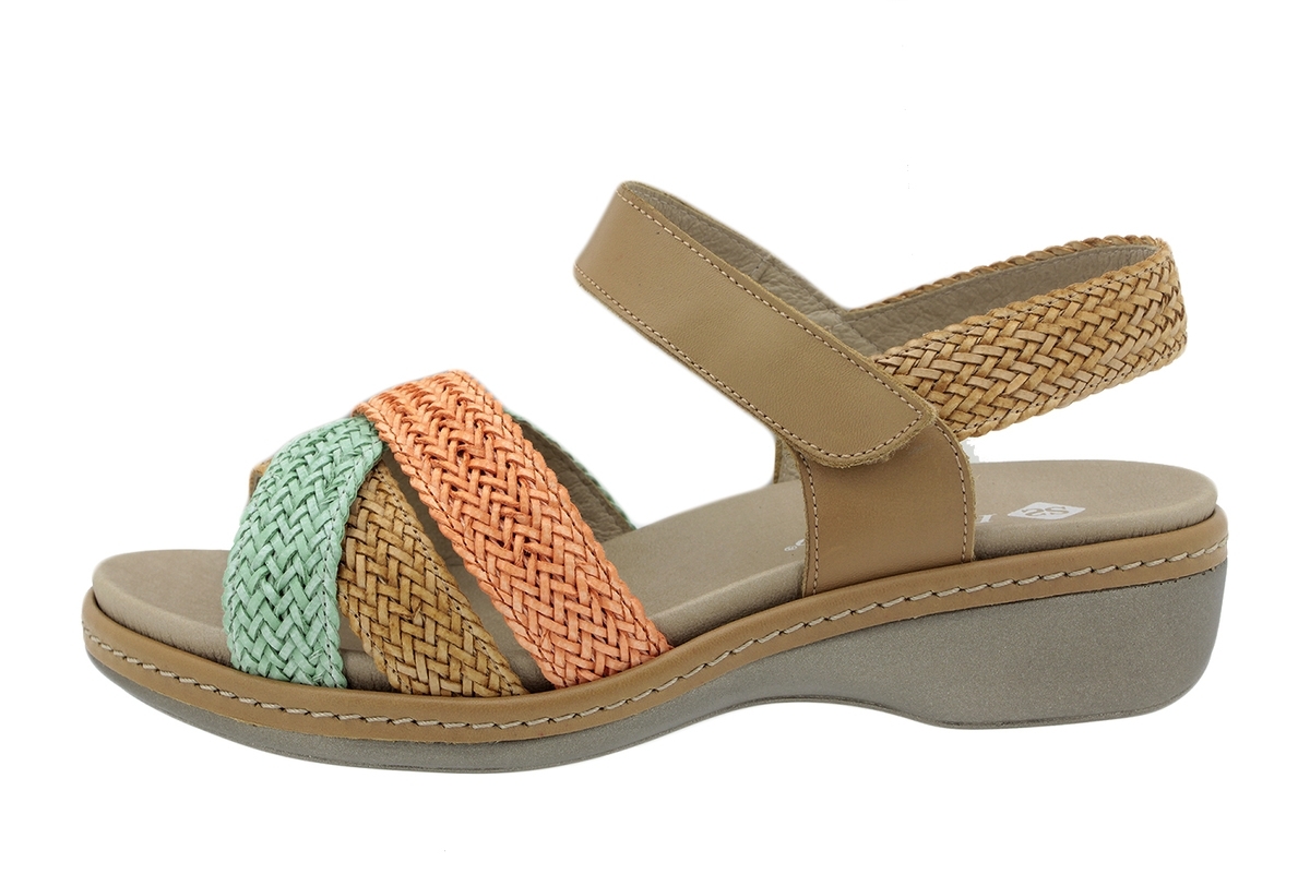Sandalia Plantilla Extraíble Trenzado Mint-Camel-Coral 200809