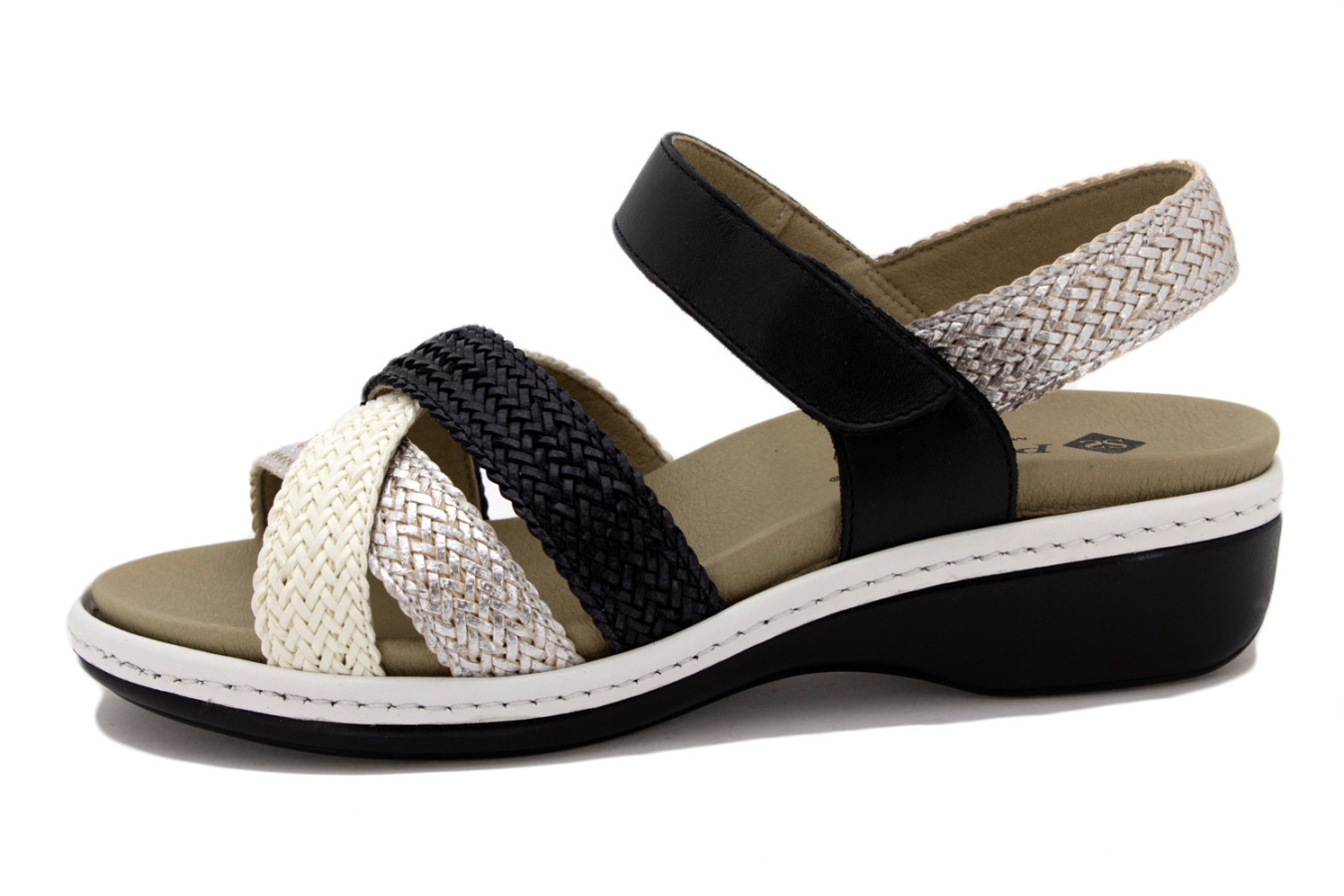 Sandalia Plantilla Extraíble Trenzado Blanco-Plata-Negro 210809