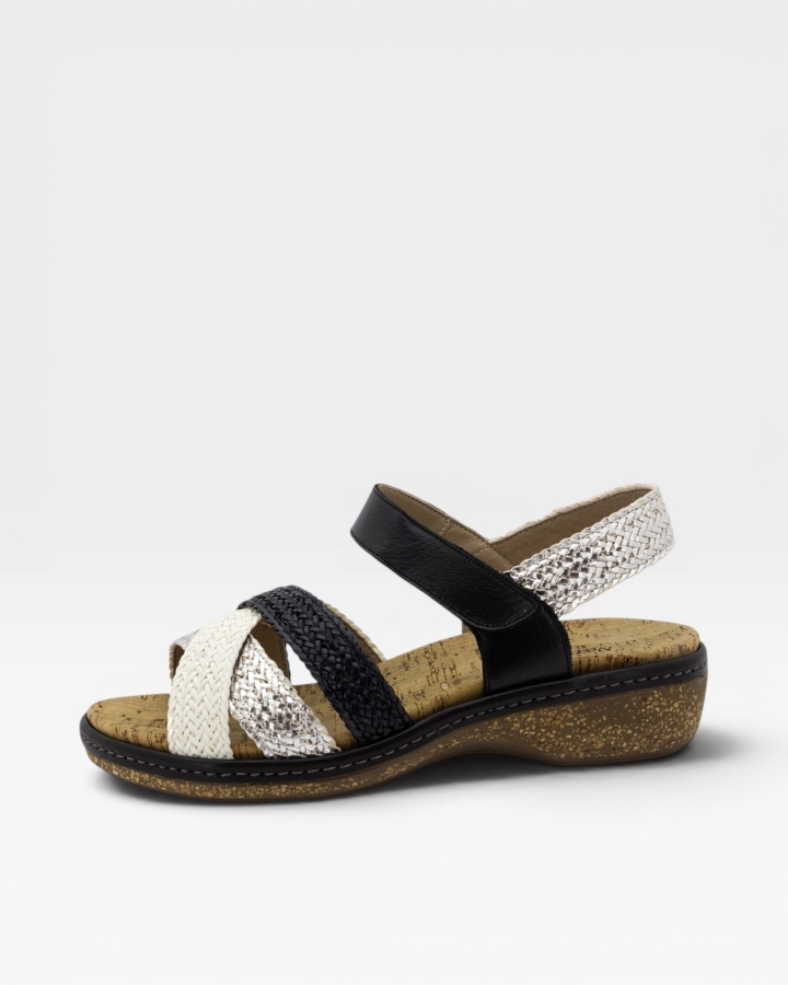 Sandalia Plantilla Extraíble Trenzado Blanco-Plata-Negro 220809