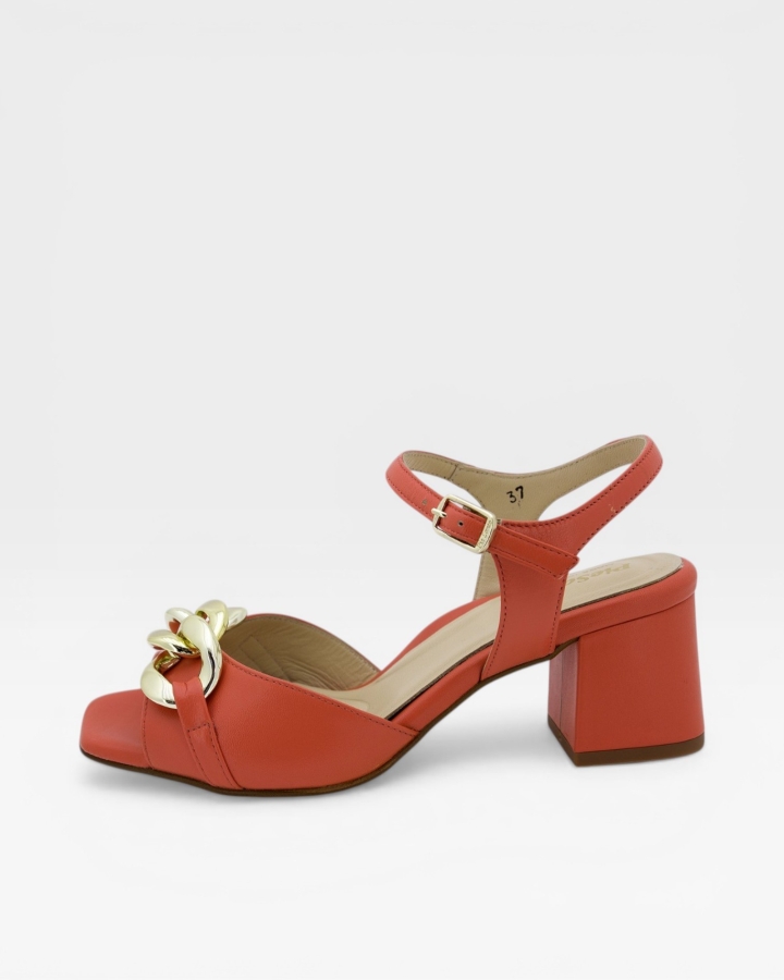 Sandalia Tacón Piel Naranja 230253
