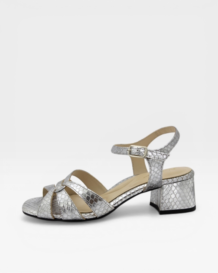 Sandalia Tacón Serpiente Plata 250277